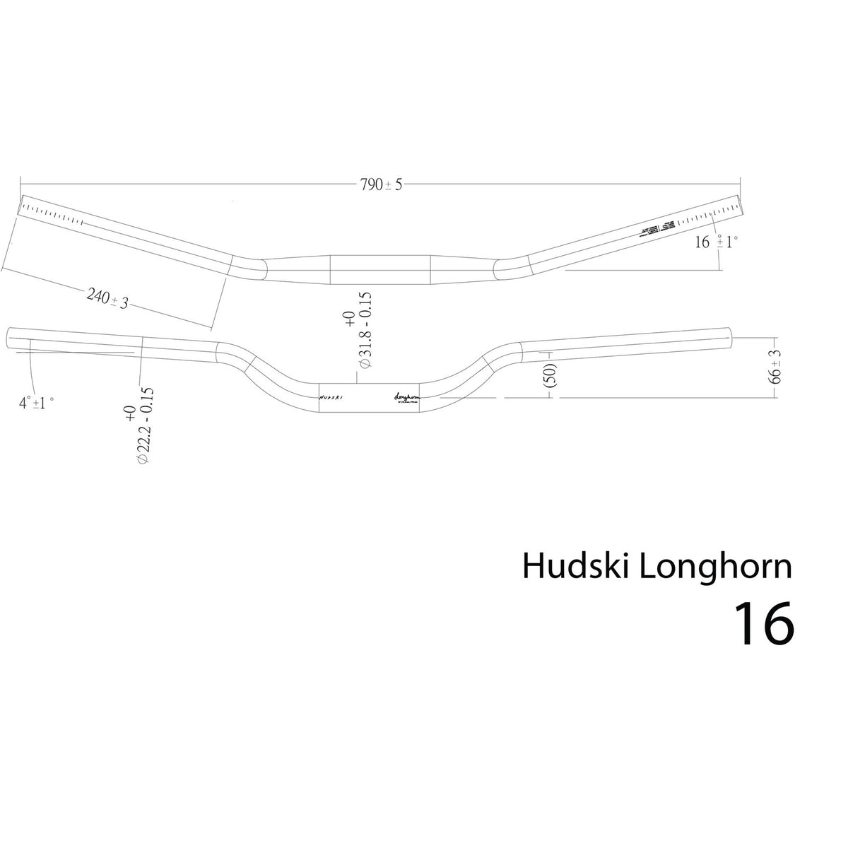 Longhorn Handlebar 31.8mm 50mm Rise 16 Degree Black for Gravel & Bikepacking