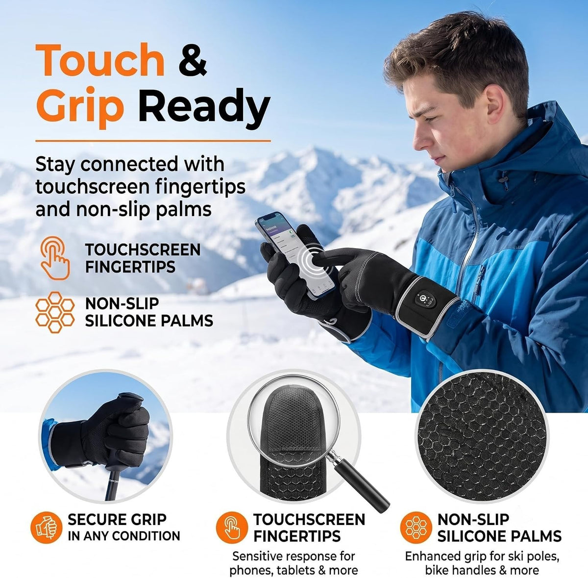 Bluetooth Heated Glove Liners for Men Women Winter Hand Warmers Rechargeable