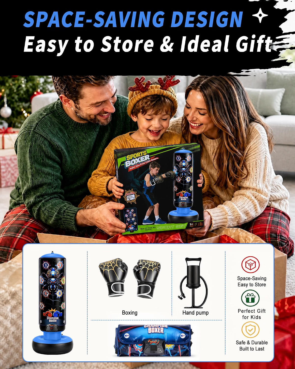 Kids Inflatable Punching Bag with LED Lights and Music, 51 Inches