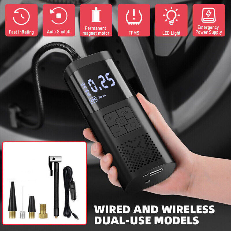 Portable Electric Tire Inflator Pump with LCD Screen & Rechargeable Battery