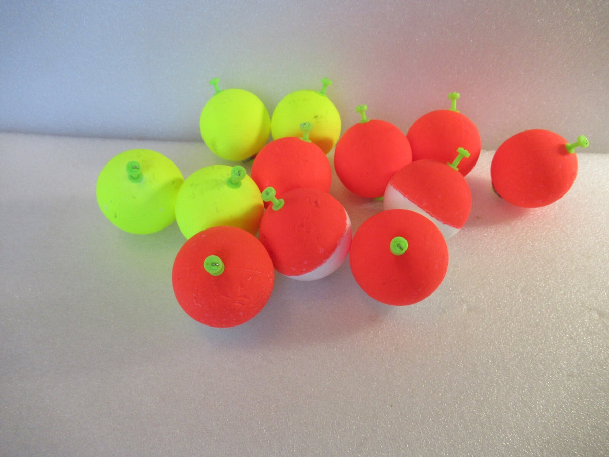 12 Pack 2-Inch Round Foam Fishing Floats - Weighted Snap-On Bobs