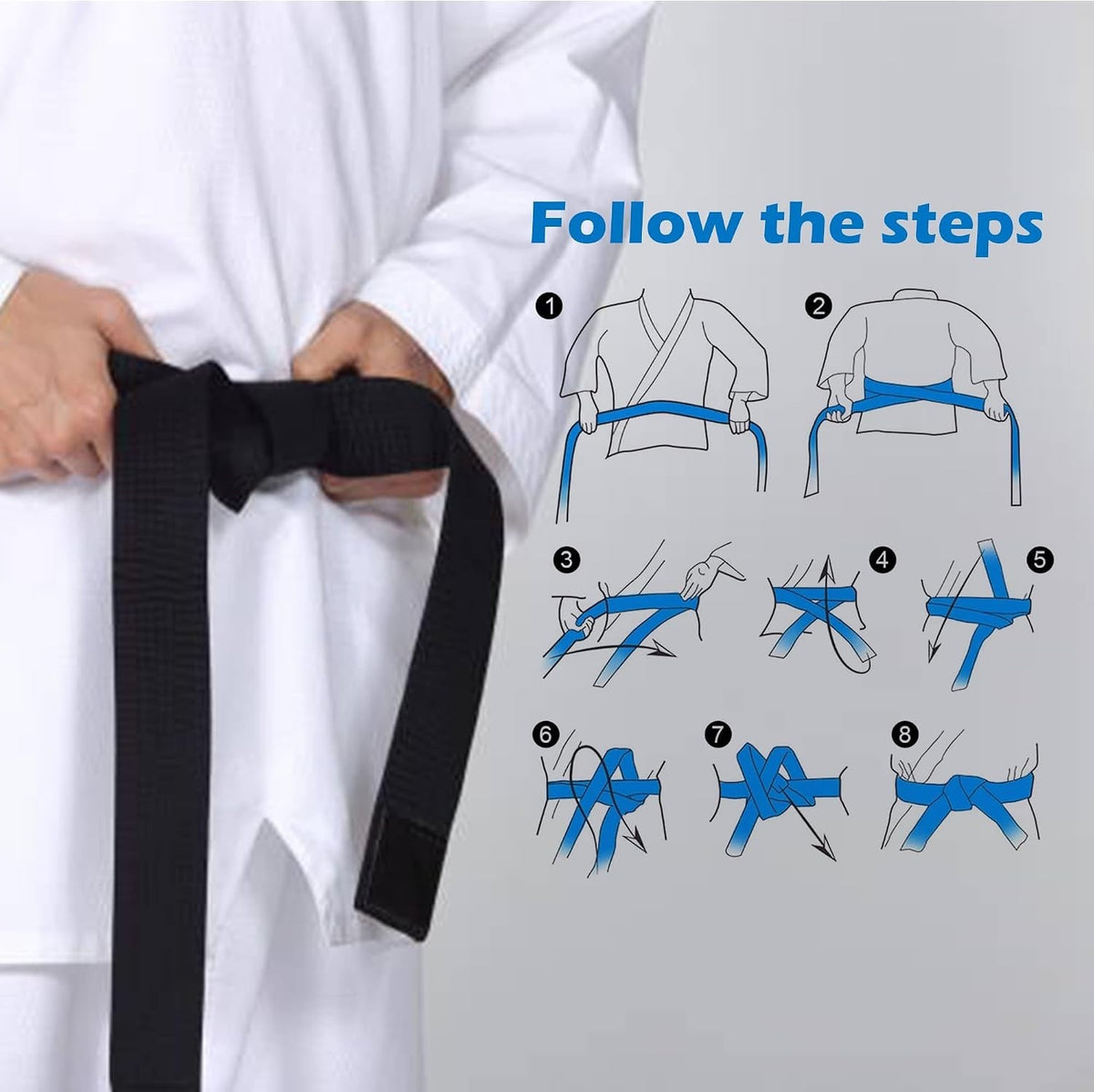 8.6ft Black Martial Arts Belt for Karate Taekwondo Judo Double Wrap