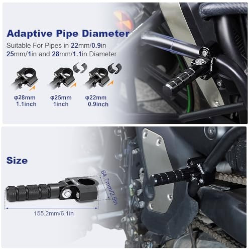 Motorcycle Foot Pegs 22-28mm Fit for 7/8-1-1/8 Inch Crash Bar Tubing - Aluminum