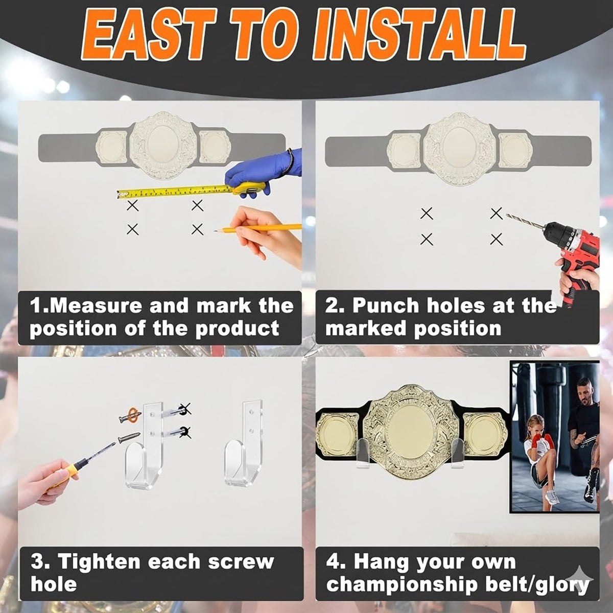 Wrestling Championship Belt Wall Display Case - Horizontal Mounting Hanger