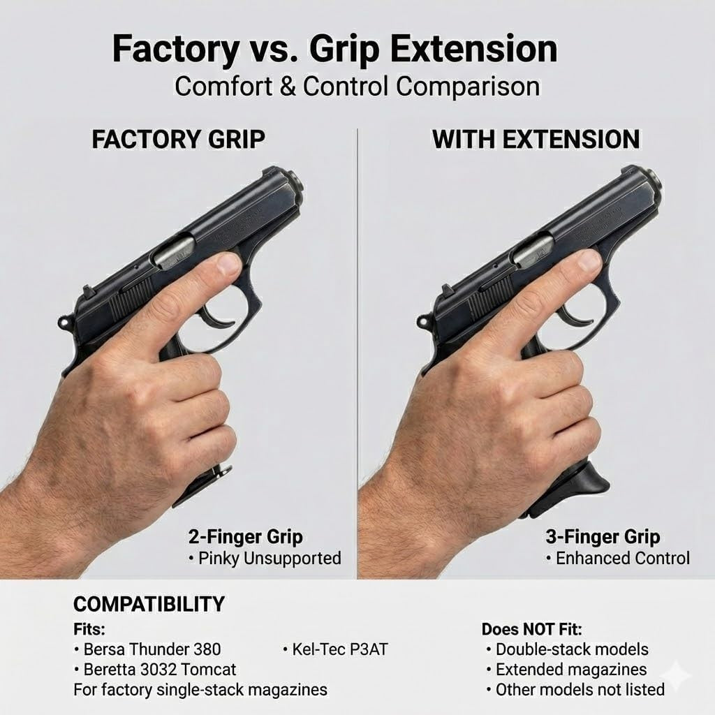 Gun Grip Extensions for Bersa Thunder 380 & Kel-Tec P3AT - Pack of 2