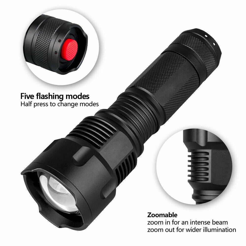 High Power Adjustable Focus LED Flashlight Torch 26650 3 Modes Waterproof