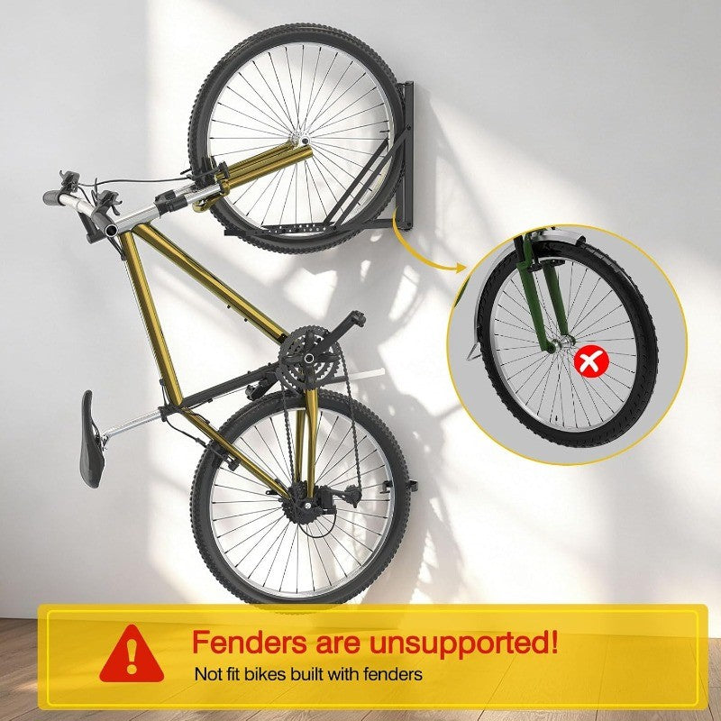 Wall Mount Bicycle Hangers Set of 2 - Space-Saving Vertical Bike Racks