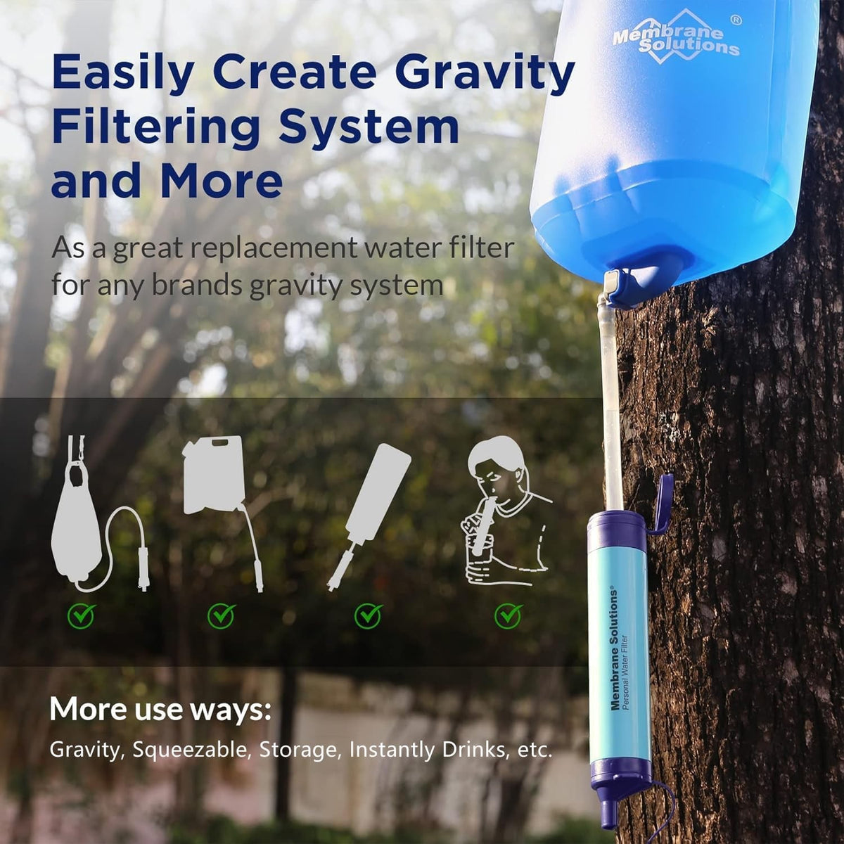 Personal Water Filter Straw with Collapsible Pouch for Emergency Survival
