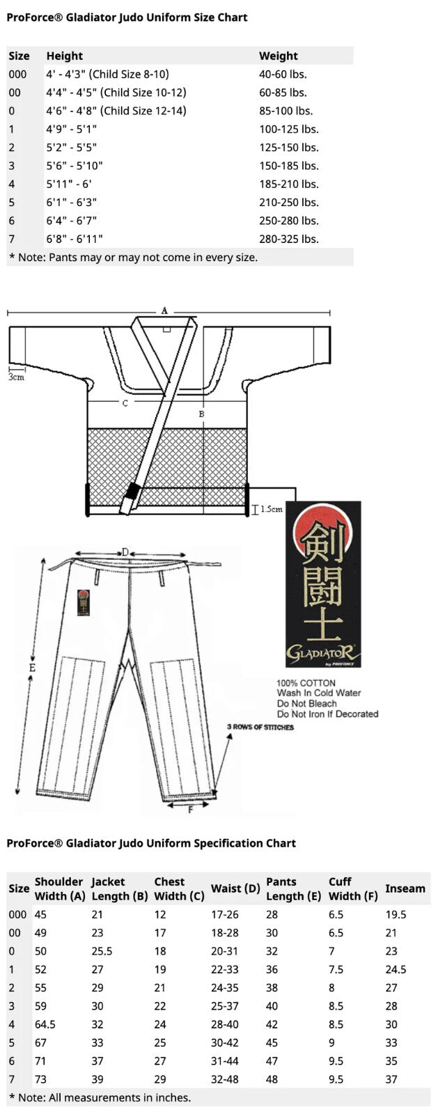 ProForce Gladiator Judo Uniform White Size 5 Traditional Drawstring Cotton