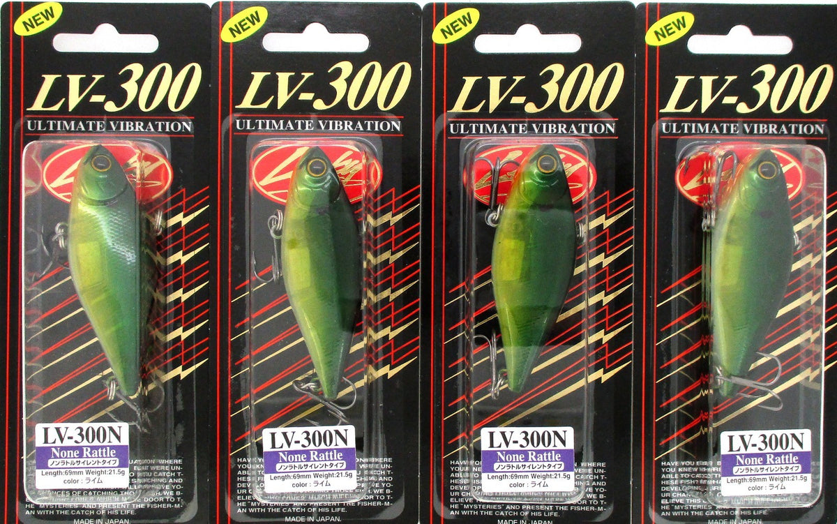 Lucky Craft LV-300N 3-Inch Sinking Lipless Crankbaits - Lime, 4 Pack