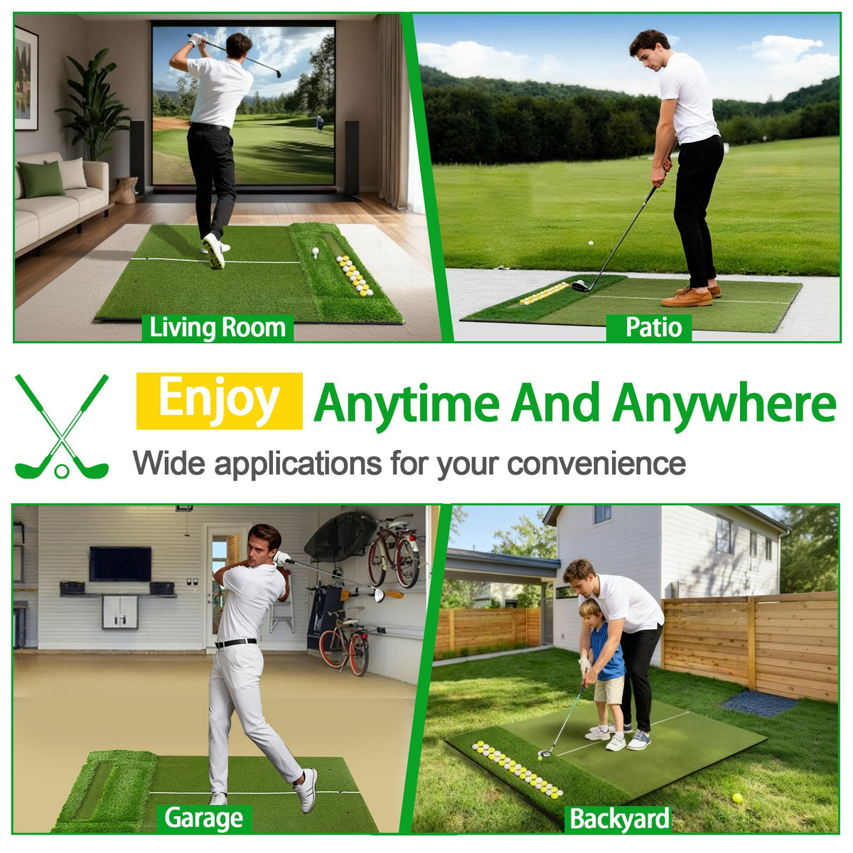 Dual Turf Golf Hitting Mat 5x4 ft Indoor Outdoor Practice Swing Trainer