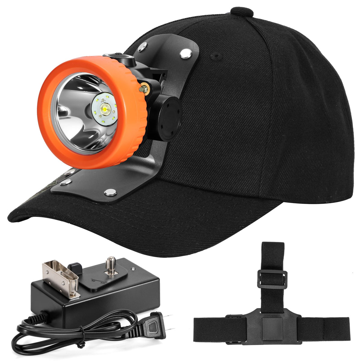 Rechargeable LED Mining Headlamp Waterproof Headlight with Miner Cap