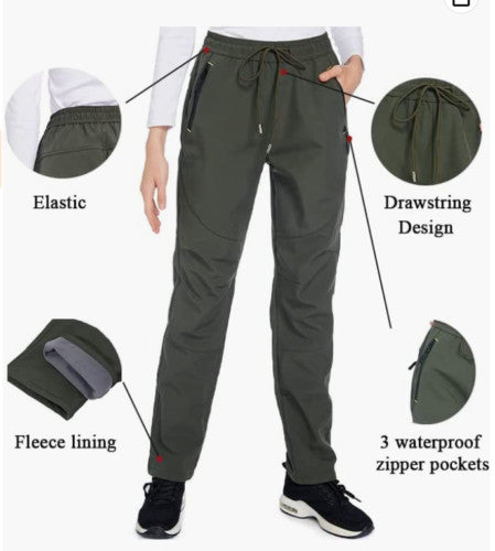 Women's Waterproof Snow Ski Pants with Fleece Lining - Windproof & Warm Outdoor Hiking Trousers