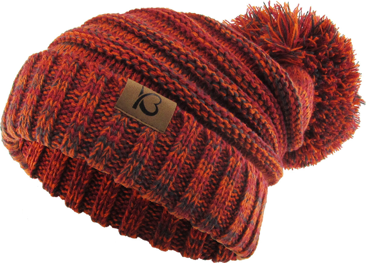 Chunky Cable Knit Slouch Pom Beanie Oversized Winter Ski Hat for Women