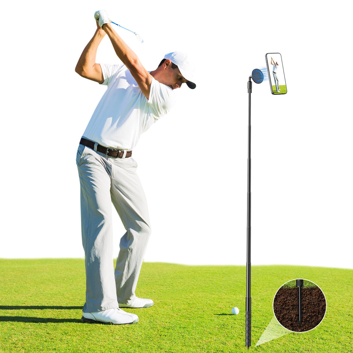 Golf Swing Training Aid Monopod Tripod Selfie Stick with Magnetic Phone Holder
