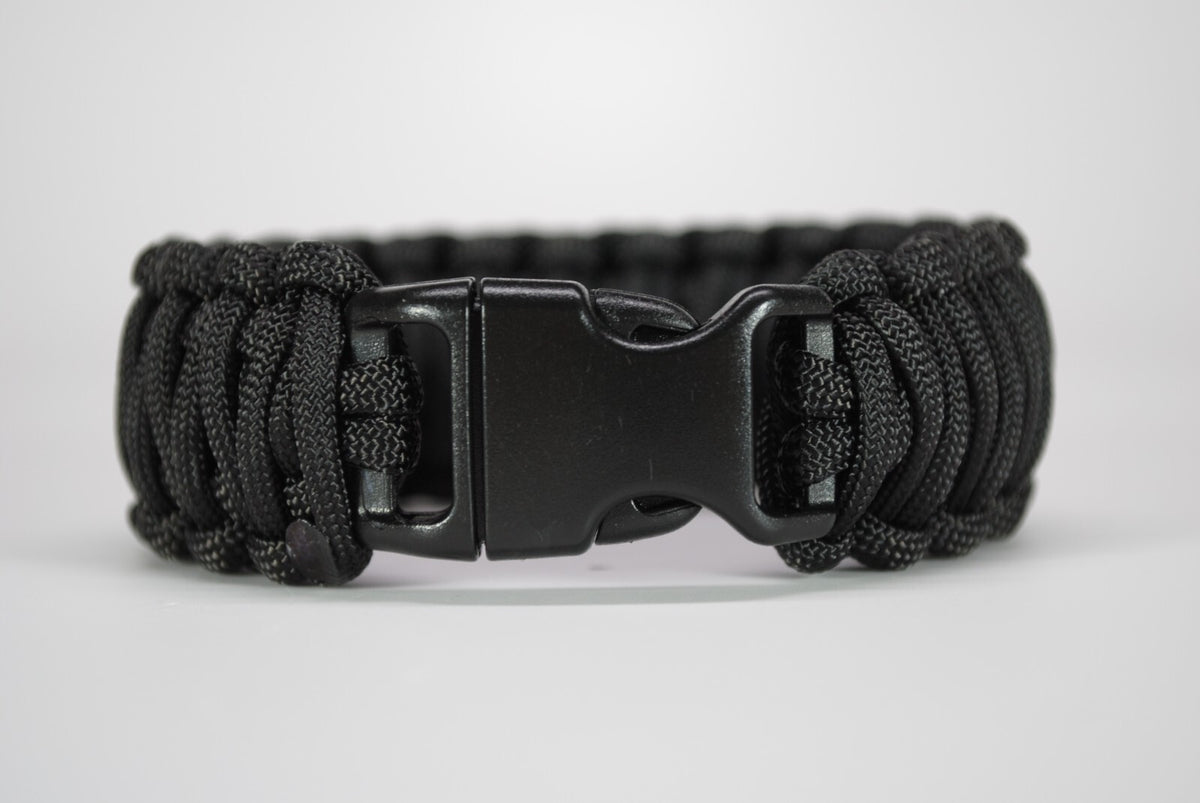 Paracord Survival Bracelet King Cobra Solid Black - Made in USA, Adjustable Sizes