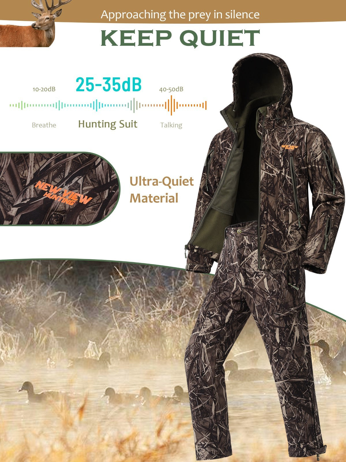 Men's Camouflage Hunting Clothes Set Quiet Warm Jacket & Pants