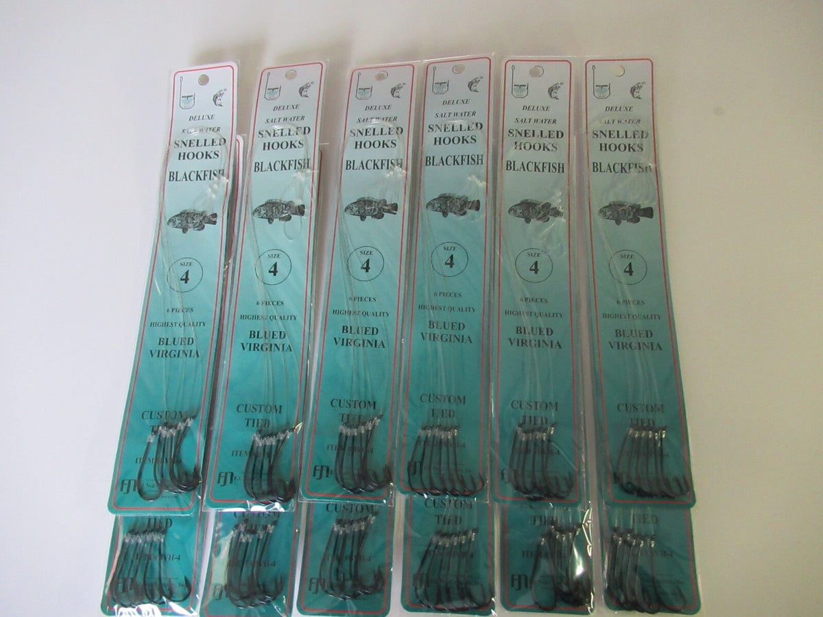 Bulk Snelled Fish Hooks for Virginia & Blackfish - Assorted Sizes, 72 Pack