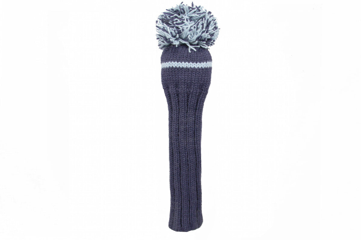 Hand Knit Golf Headcover for Drivers up to 460cc - Navy & Light Blue Wool