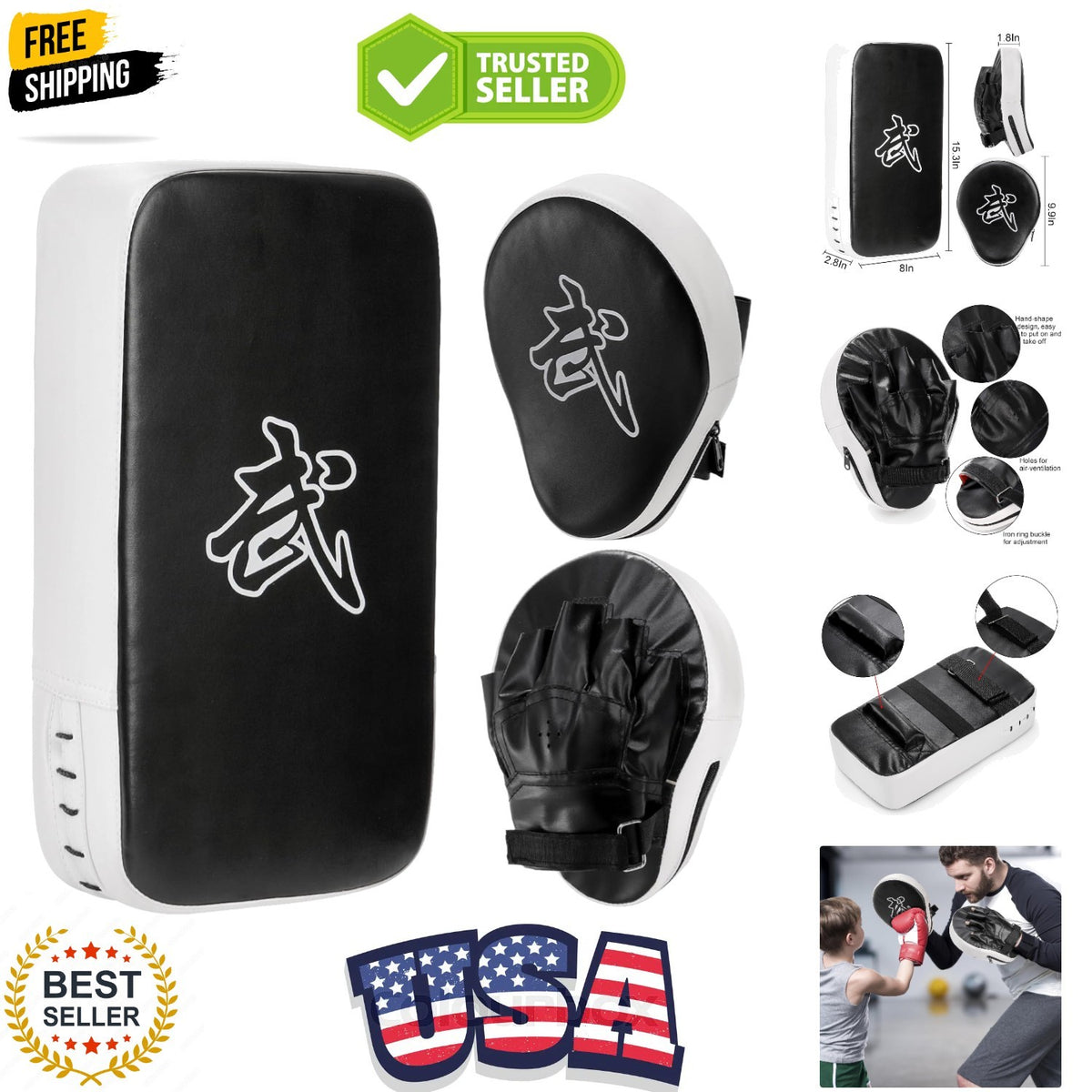 2-in-1 Boxing Punch Mitts and Kick Pad Set for Martial Arts Training