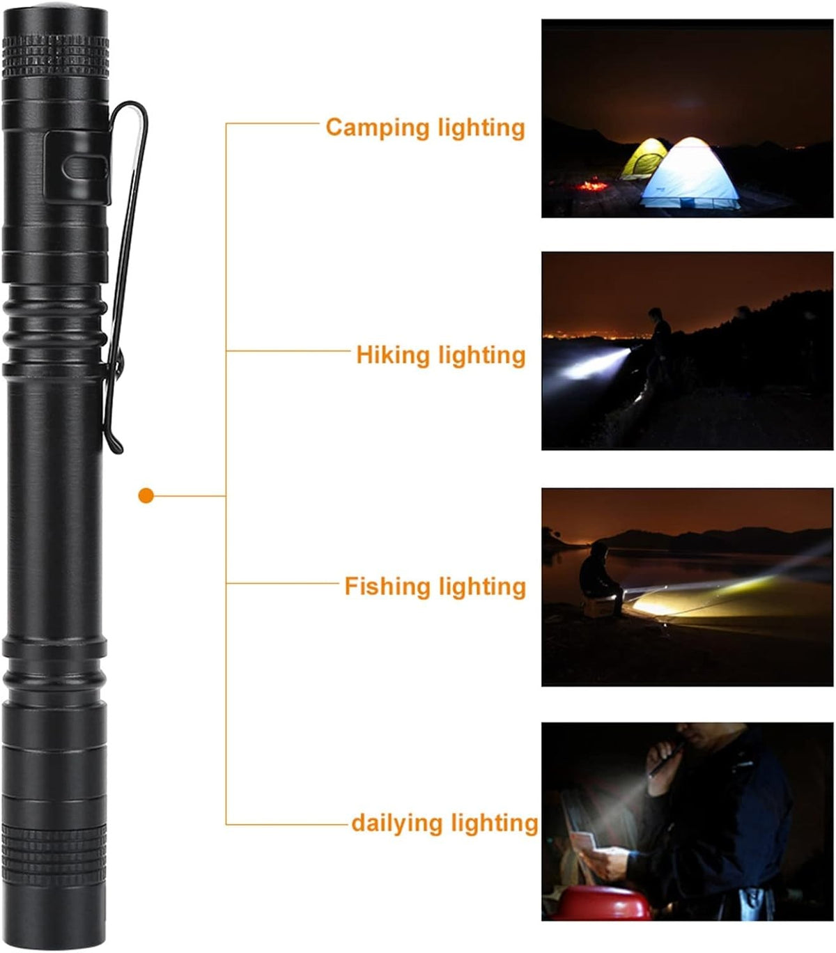 Mini LED Flashlight Torch Penlight for Camping Hiking & Dental Use - 2 Pack