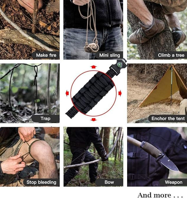 Multifunctional Survival Paracord Wristband with Compass Fire Starter Whistle