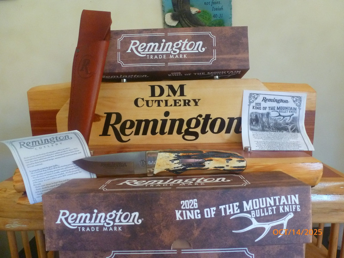 Remington Bullet Knife with Stag Bone Handle and Leather Sheath - Fixed Blade Collectible