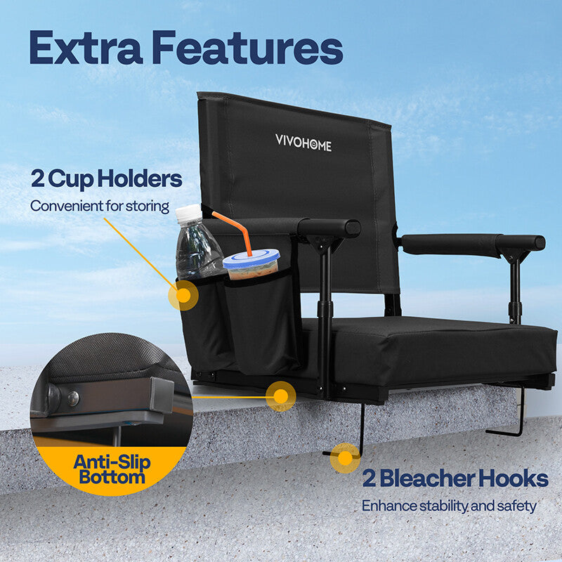 Portable Stadium Bleacher Seat with Cup Holders & Shoulder Strap - Comfortable & Foldable