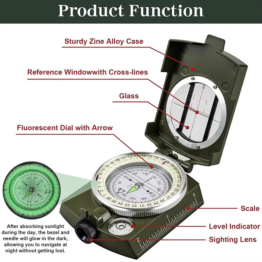 Military Compass AF-4580 Waterproof Lensatic Navigation for Camping Hiking
