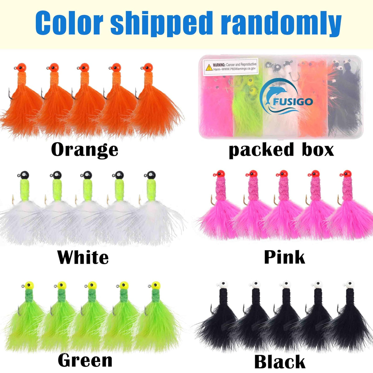 Crappie Fishing Jig Heads Kit - 25pcs Bright Feather & Steel Hooks