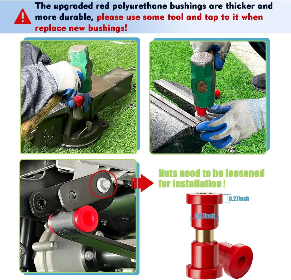 Polyurethane Bushing Kit for Club Car Precedent Golf Cart Suspension Front & Rear
