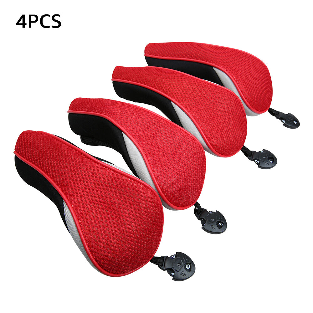Set of 4 Red Golf Hybrid Club Head Covers with Interchangeable No-Tag