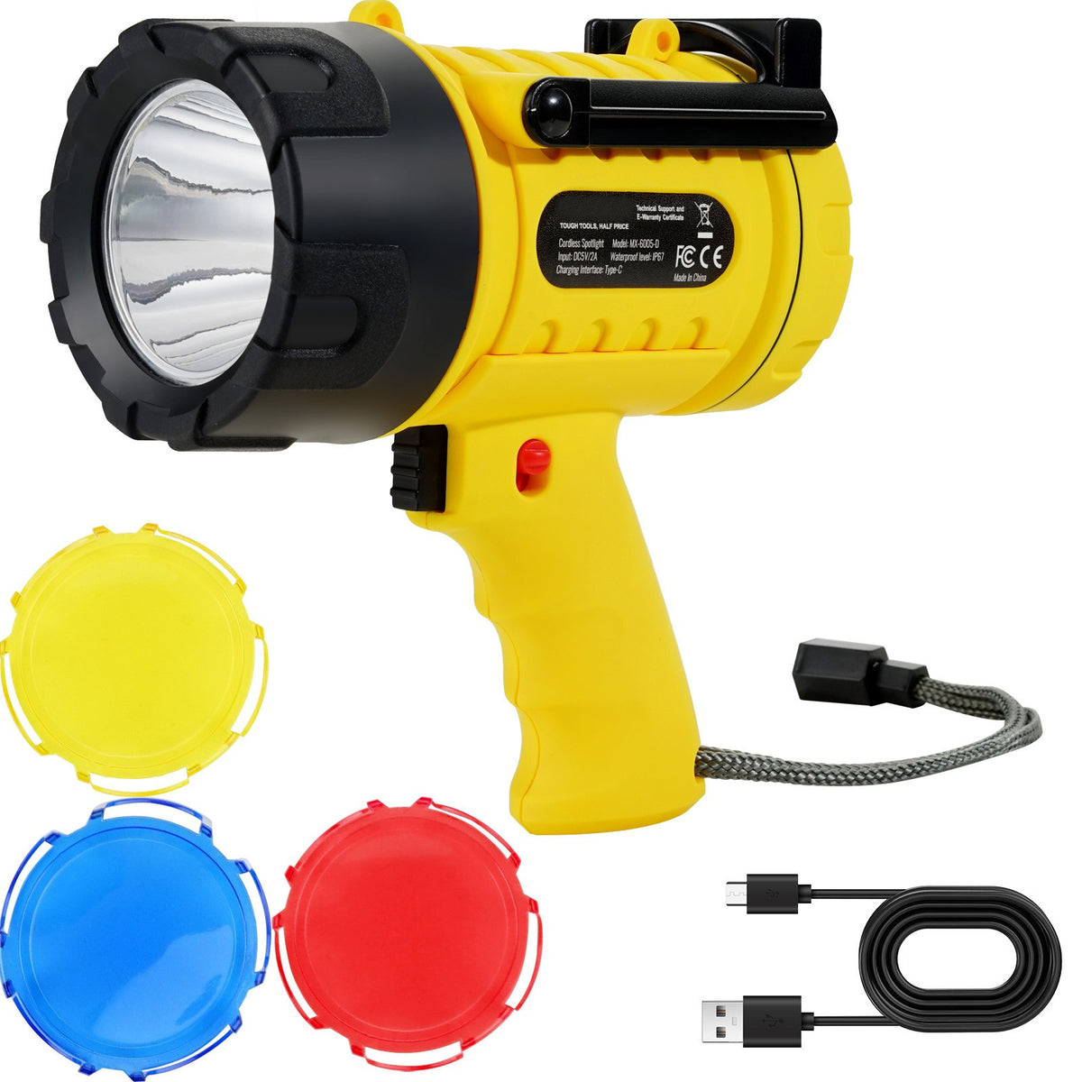 Rechargeable LED Spotlight Flashlight 1500 Lumens IP67 Waterproof Portable