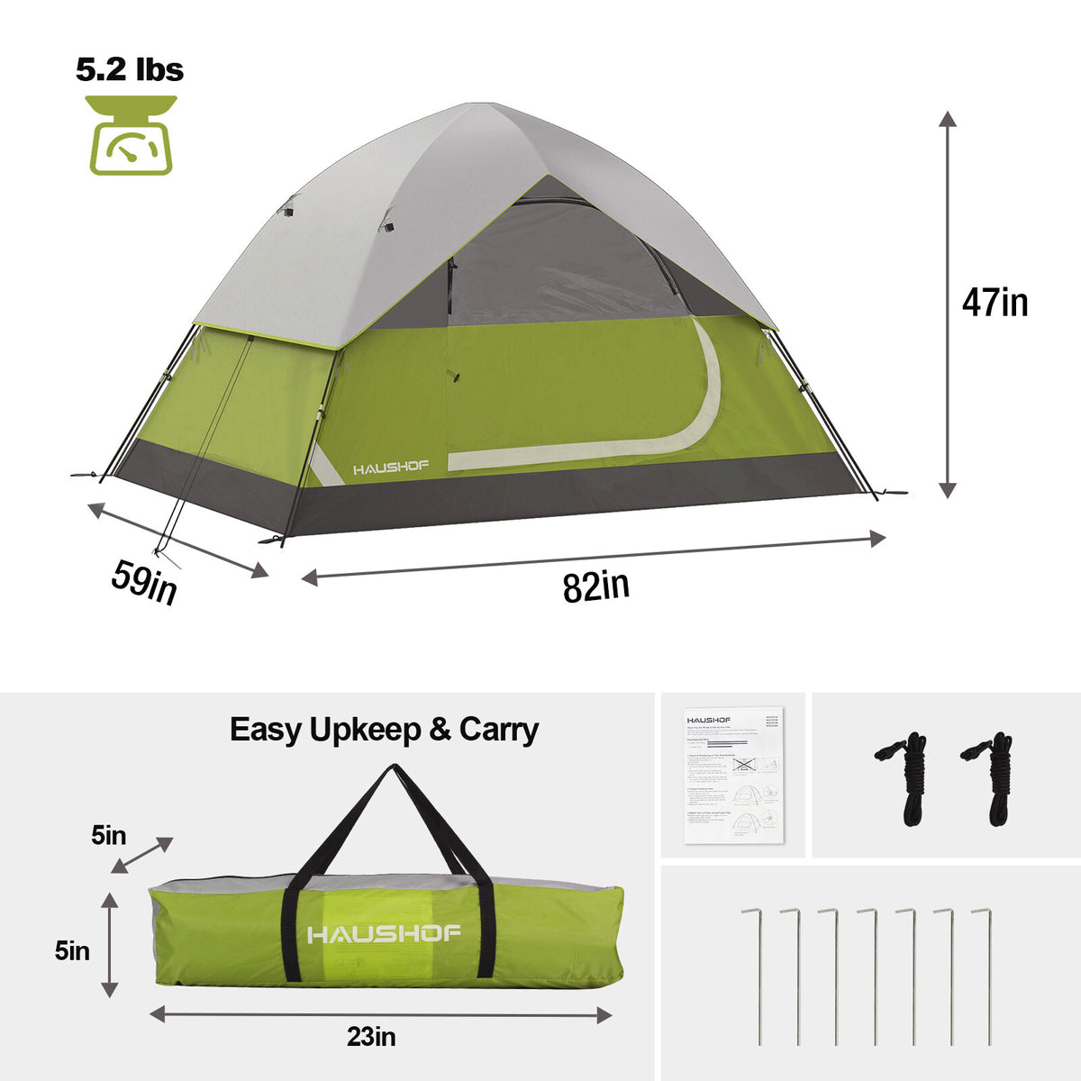 Family Dome Camping Tent with Removable Rainfly, 2-4 Person, Waterproof & Easy Setup
