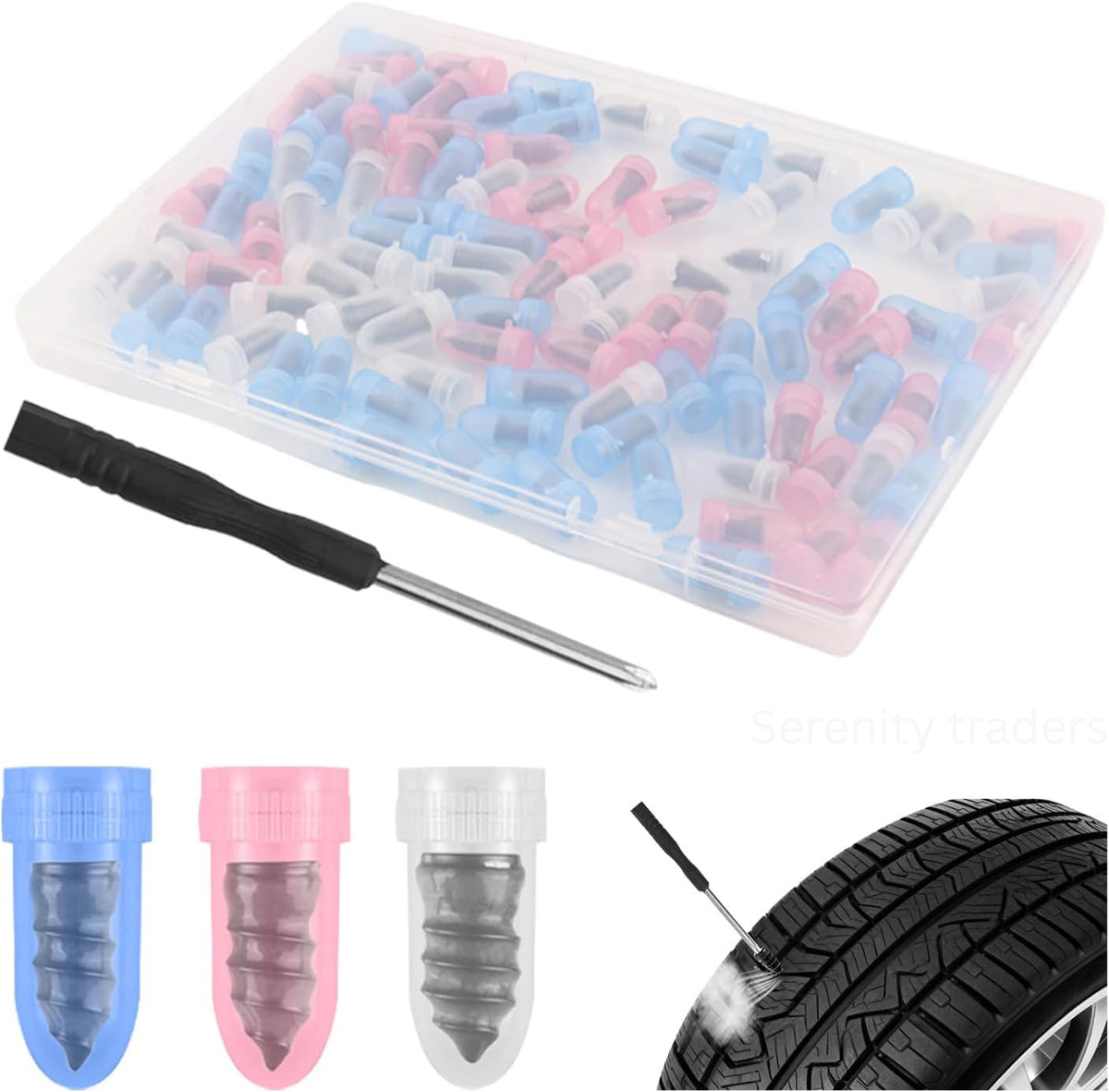Portable Tire Repair Kit with Rubber Nails and Screwdriver for Emergency Flat Fix