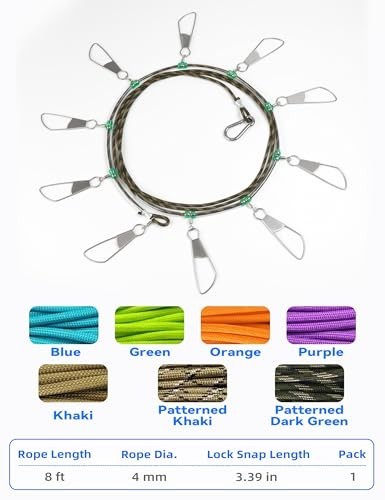 Fishing Stringer with 10 Stainless Steel Snaps & 8ft Floating Rope – Fish Keeper