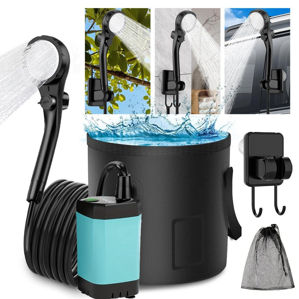 Rechargeable Portable Camping Shower Pump with Foldable 5 Gal Bucket