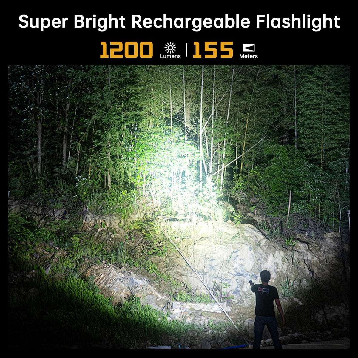 Rechargeable LED Flashlight 1200LM Waterproof IP68 with Magnetic Tail
