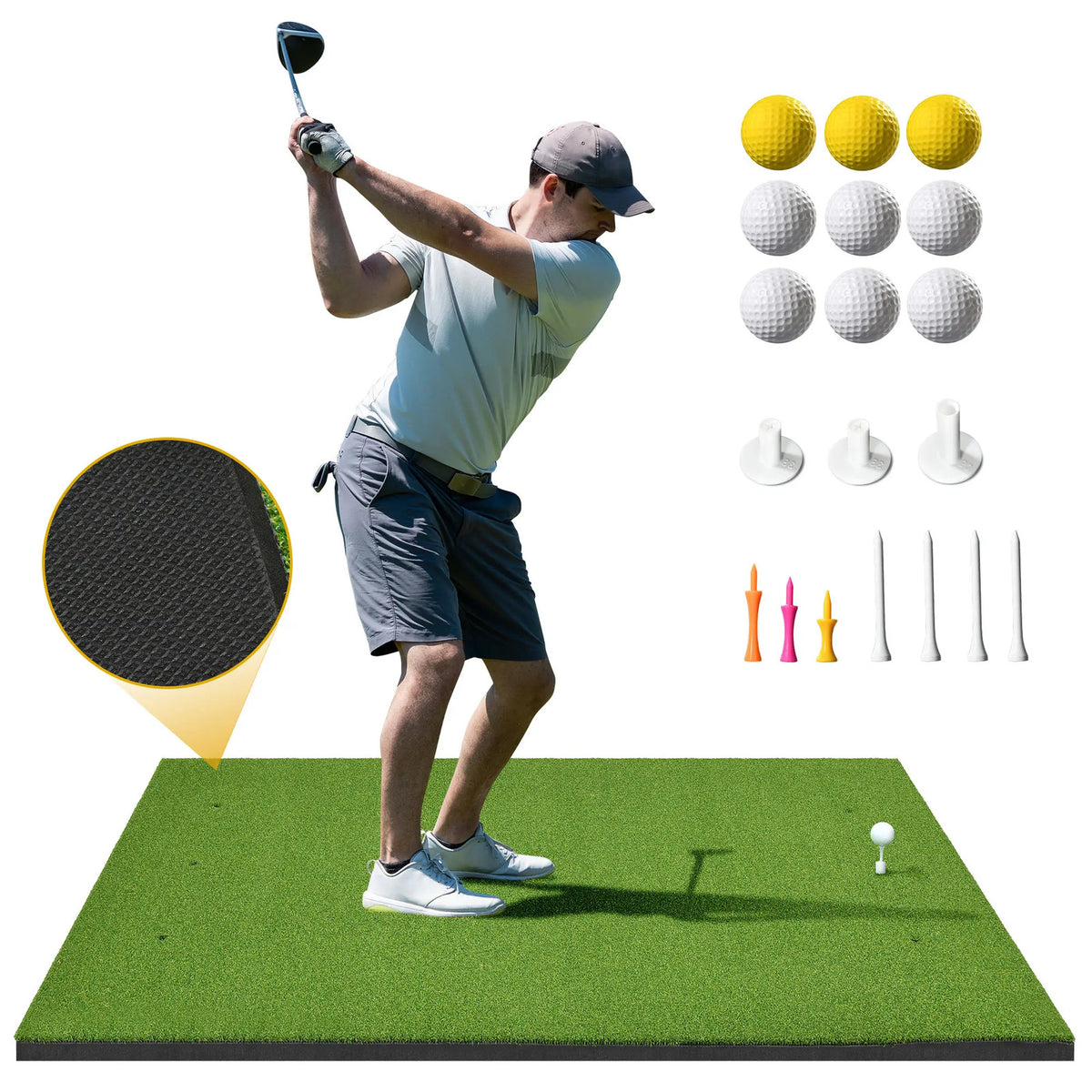 Golf Hitting Mat 5x4 ft Thickened 21mm Artificial Turf for Indoor Outdoor Practice