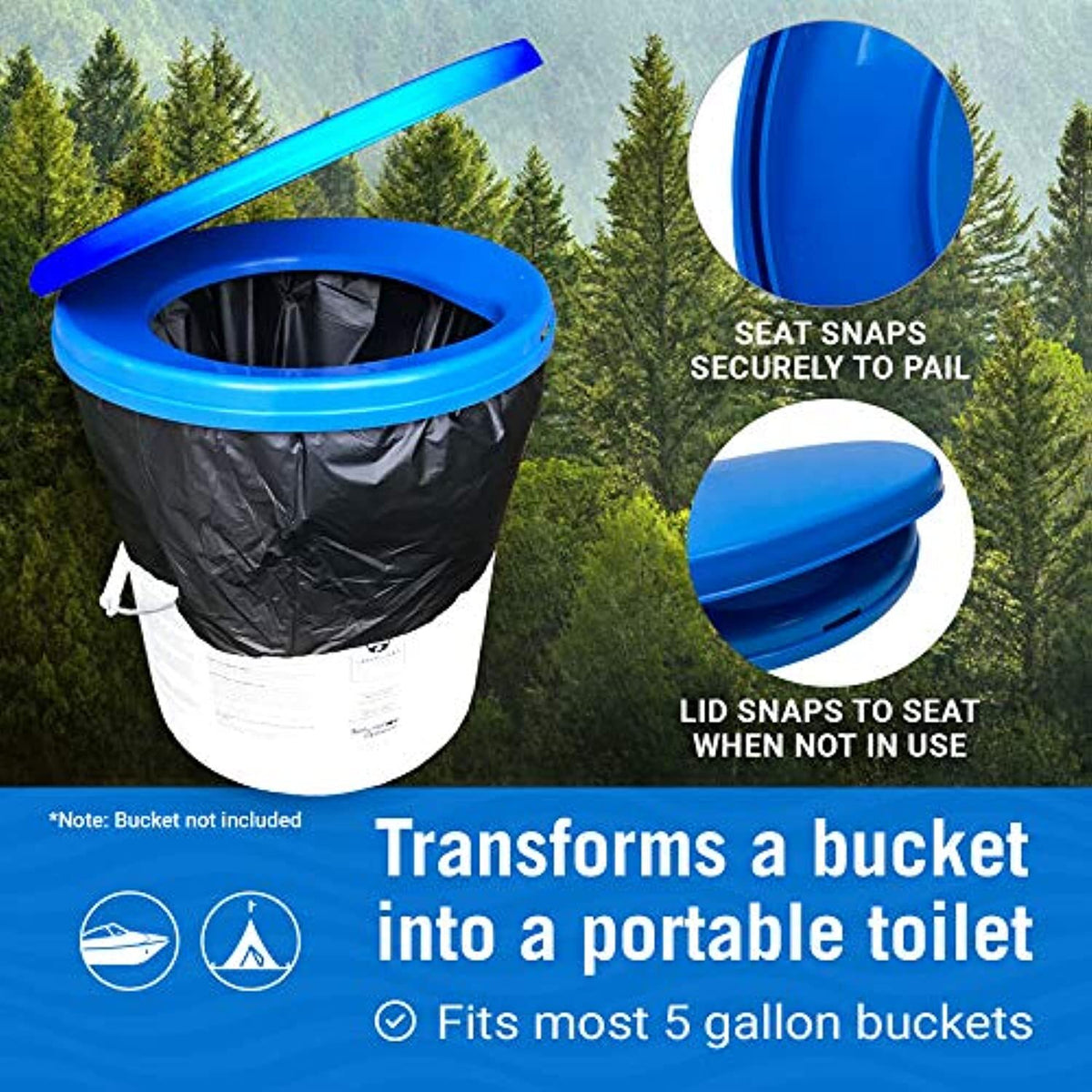 Portable Camping Toilet Seat Set for 5 Gallon Buckets with Lid and Carry Case