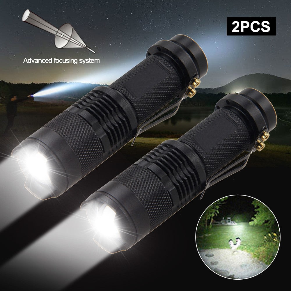 Mini LED Flashlight 2-Pack - Bright Camping Torch with Focus Adjustment