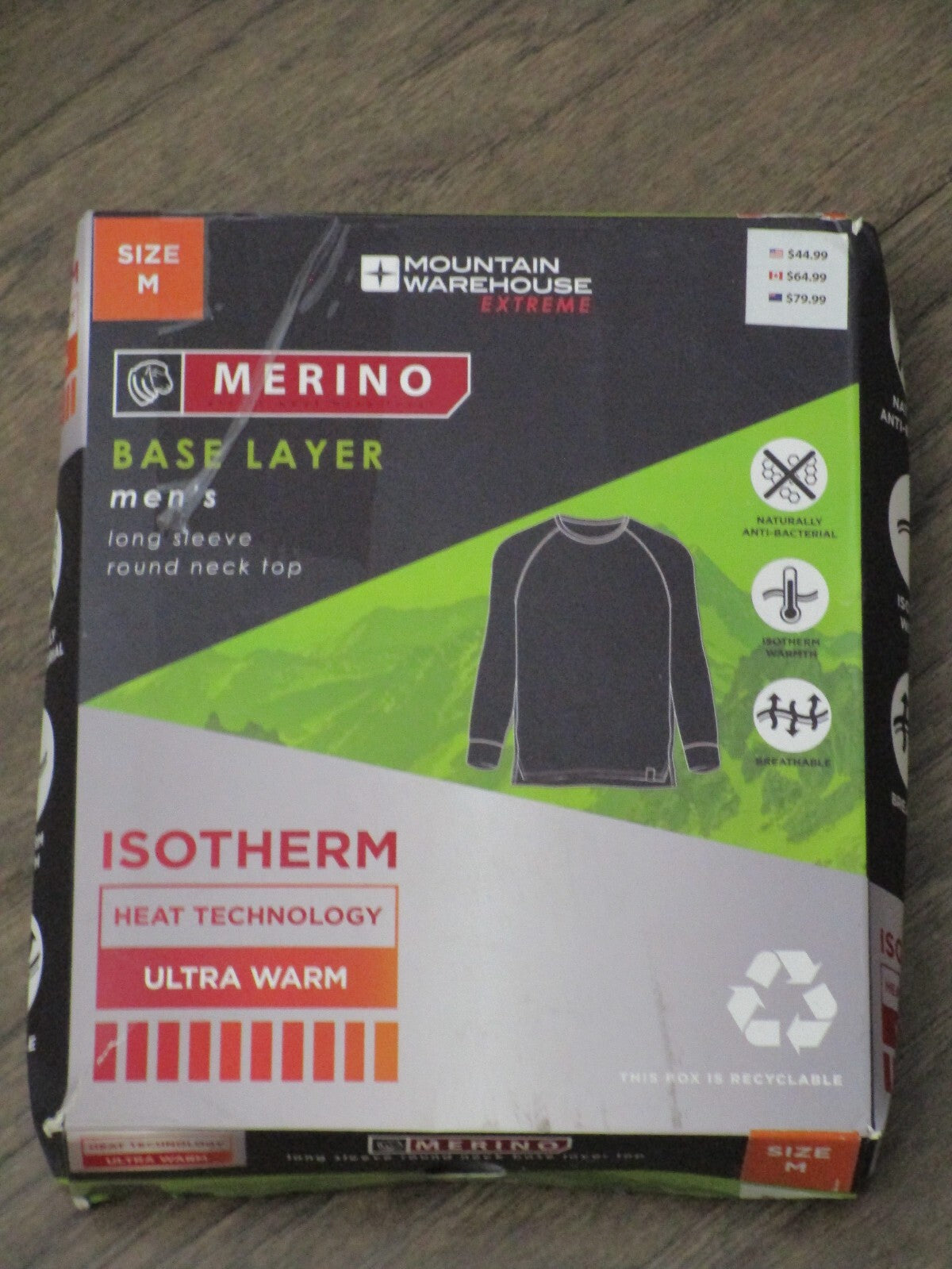 Men's Merino Wool Base Layer Long Sleeve Top Black Medium