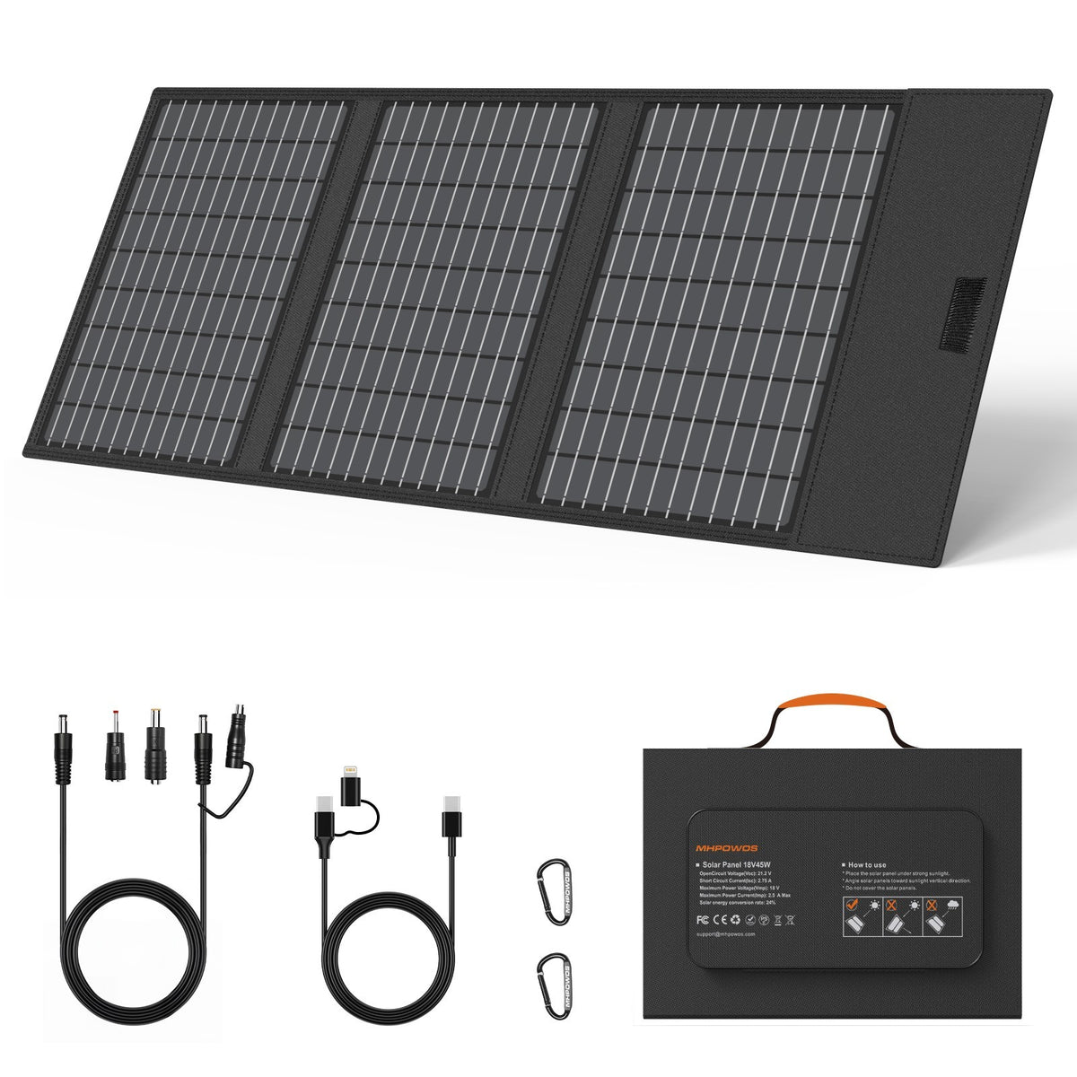 45W Portable Solar Charger with USB-C & USB-A for Camping & Outdoor Use