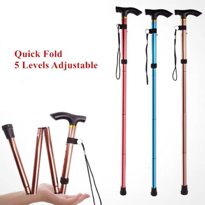 Adjustable Collapsible Aluminum Walking Cane - Folding Travel Stick with Rubber Tip