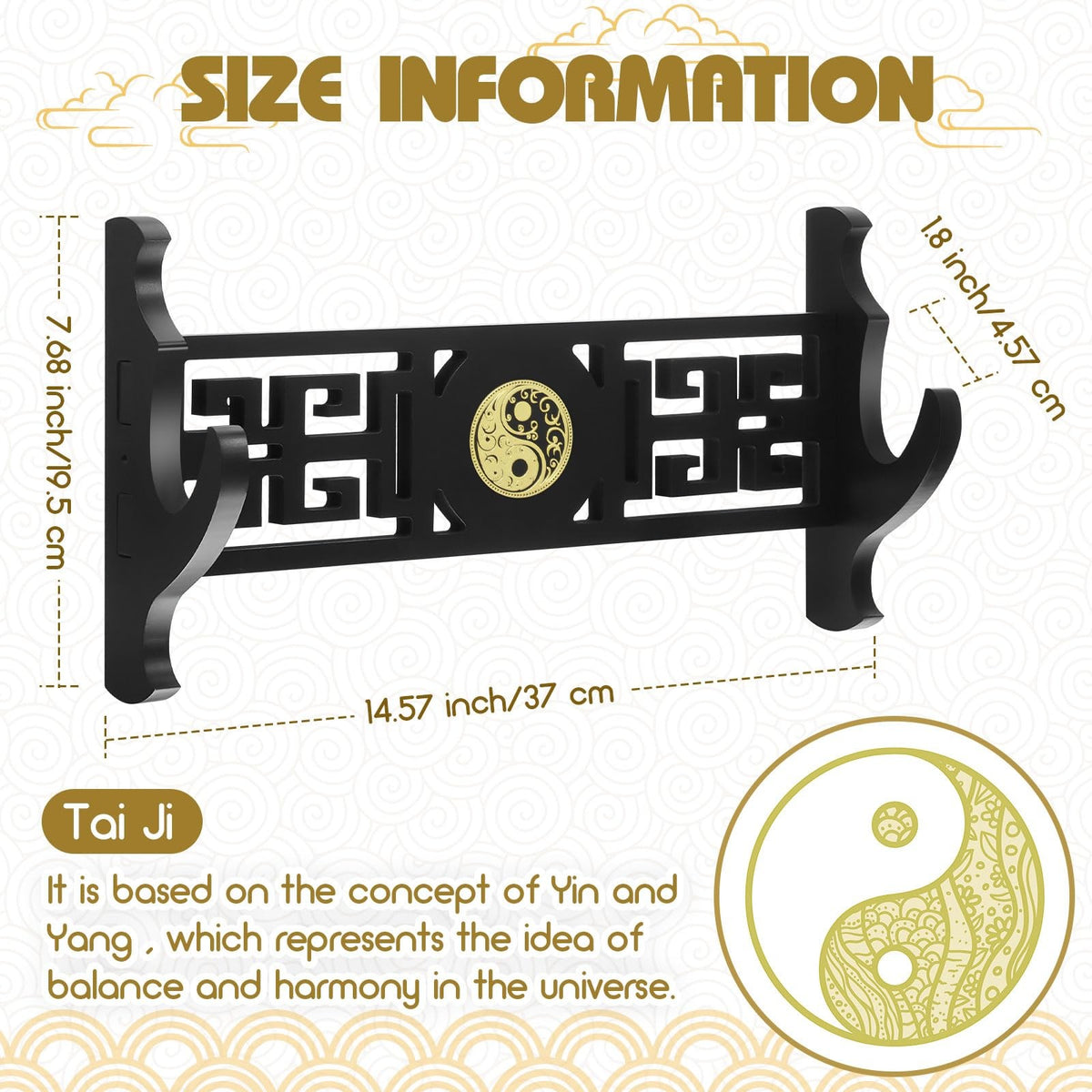 Katana Wall Mount Sword Holder - 14.6 x 7.7 Inch Black Display Rack