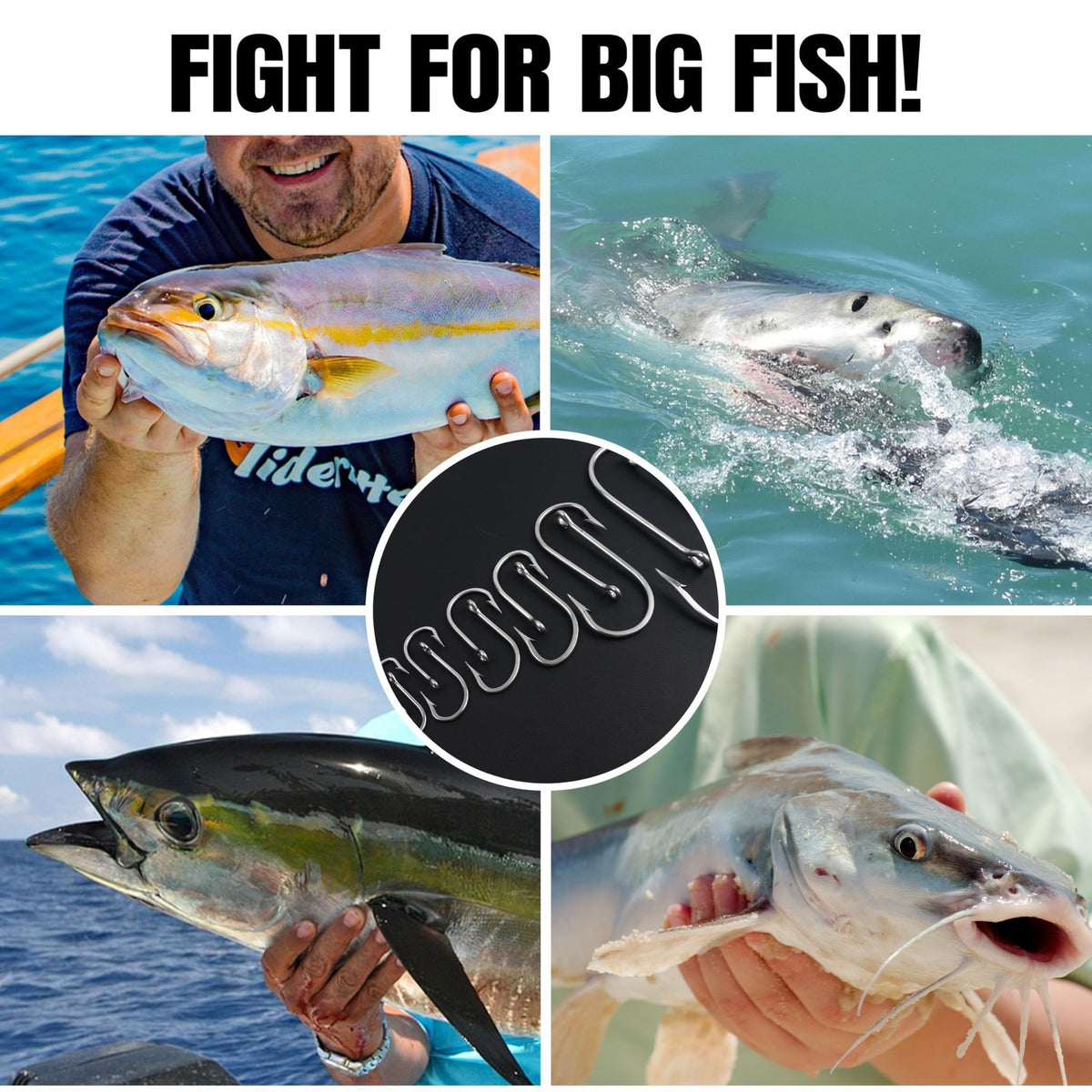 Big Game Stainless Steel Shark and Alligator Hooks - Saltwater Fishing Tackle Set
