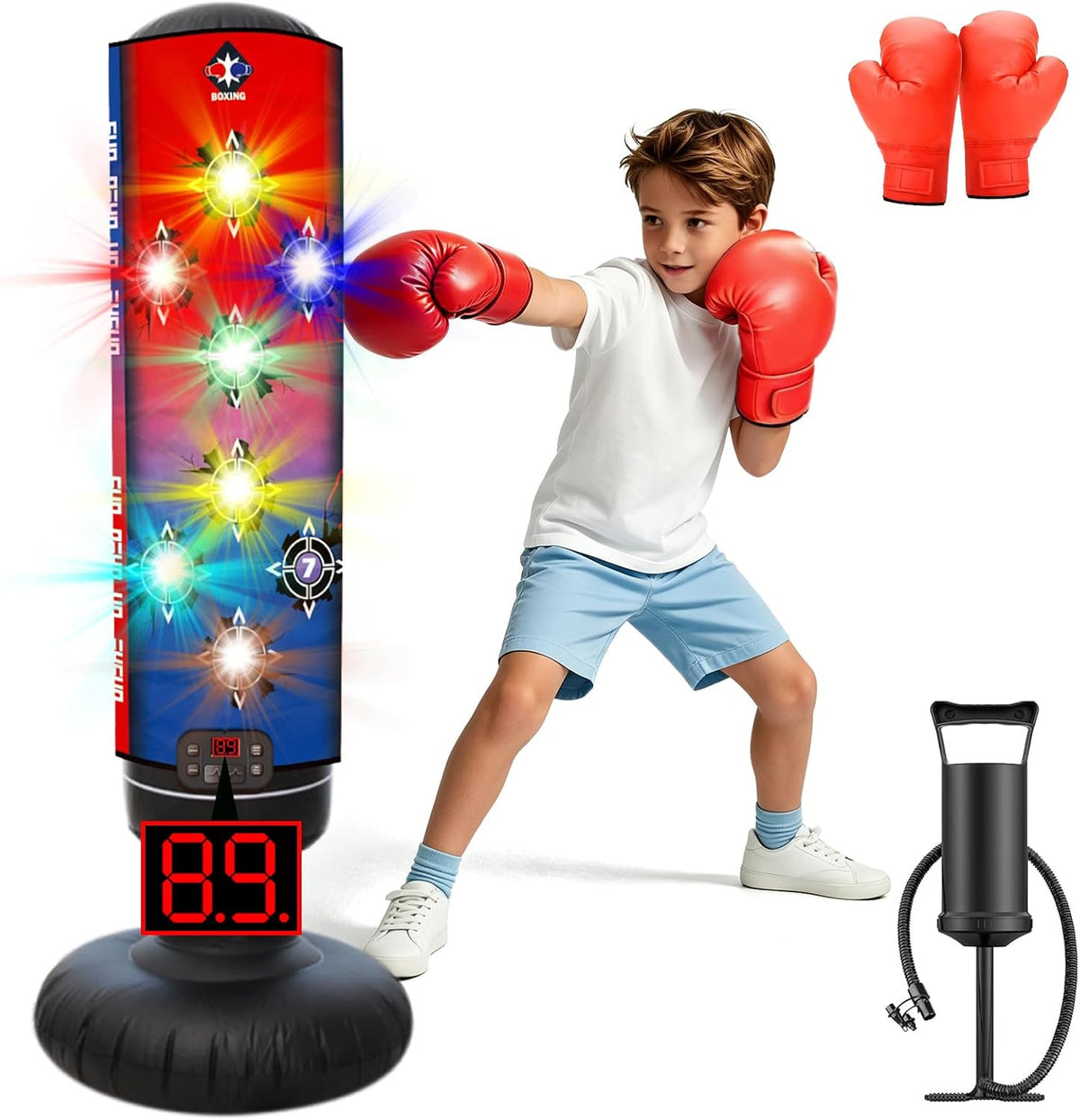 Kids Inflatable Punching Bag with Music & Light-Up Targets - Boxing Set for Ages 3+