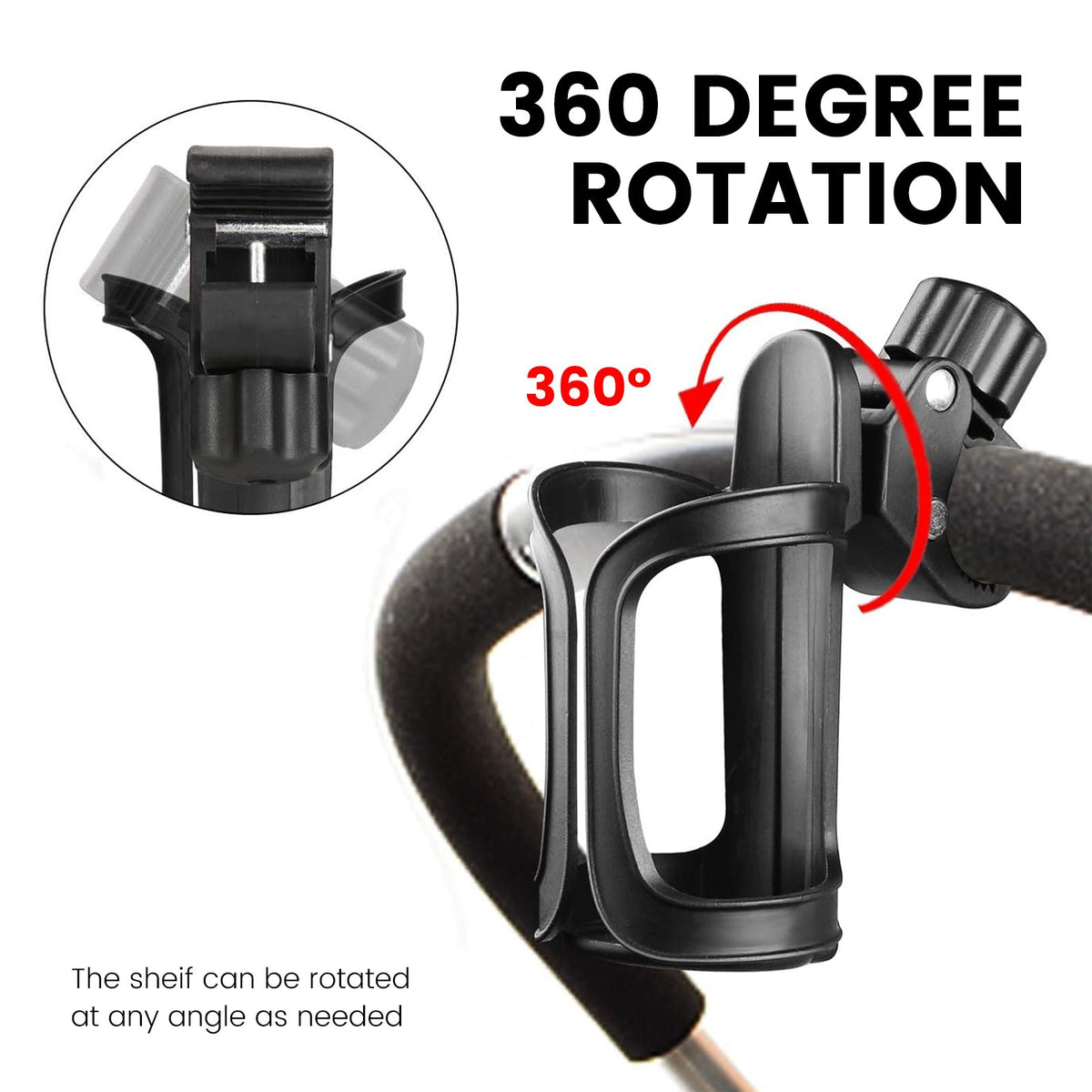 Universal 360° Beverage Cup Holder for Wheelchair Walker Bike Stroller