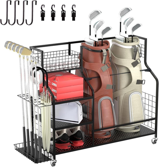 Large Golf Club Storage Organizer for Garage Fits 2 Bags & Sports Equipment