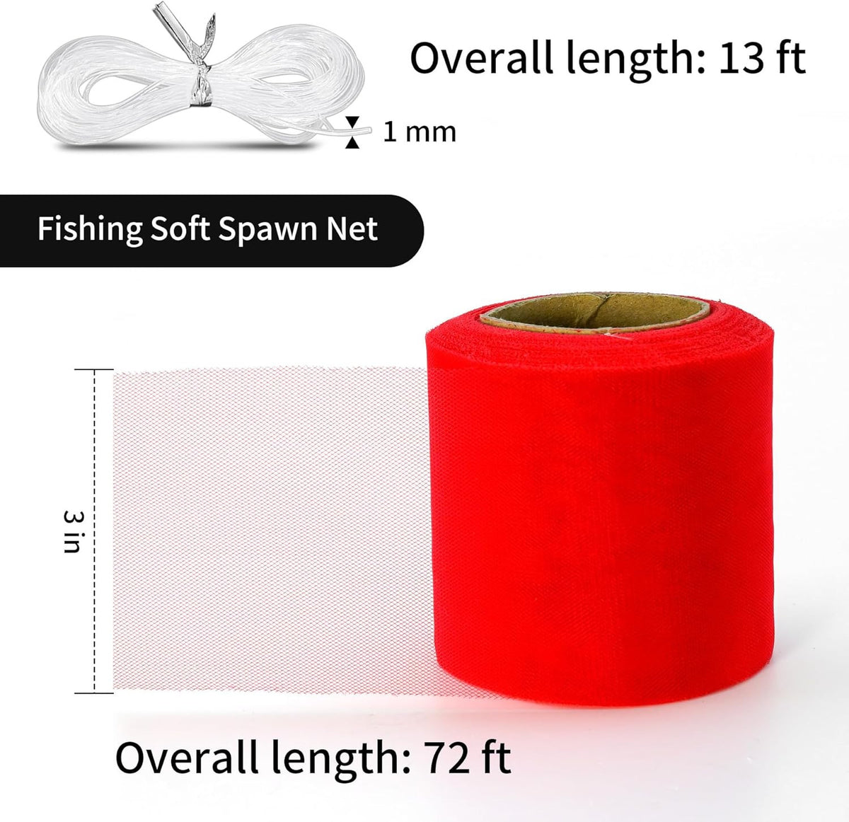 72 Ft Fish Spawn Net with 3-Inch Mesh Bait Holder for Catfish and Soft Bait